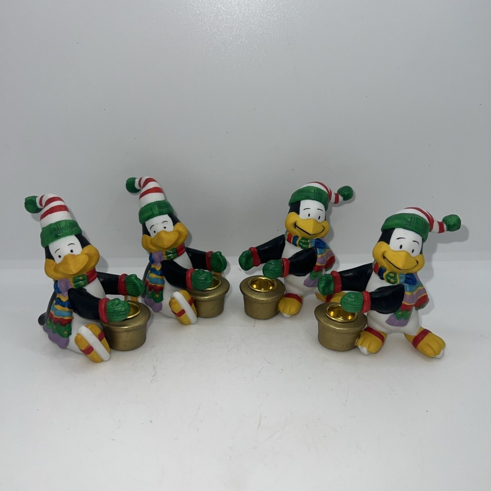 Vintage 1995 Penguin Christmas Candle Holders Set Of 4 - Picture 4 of 15